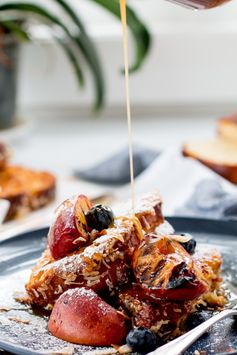 Coconut Caramel Brioche French Toast with Grilled Peaches