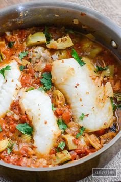 Cod with Bacon Tomato and Artichoke