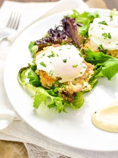 Crab Cake Benedict with Almond-Mustard Sauce