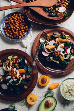 Crisp Chickpea & Kale Salad w/ Apricot, Fried Fennel & Tahini Avocado Goddess Dressing (Vegan, Gluten Free