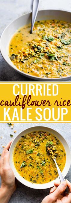 Curried Cauliflower Rice Kale Soup (Paleo, Vegan Friendly