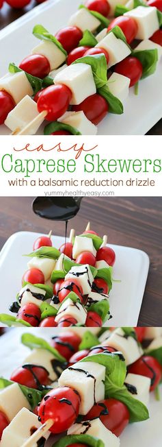 Easy Caprese Skewers with a Balsamic Reduction Drizzle