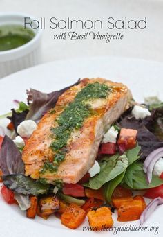 Fall Salmon Salad with Basil Vinaigrette