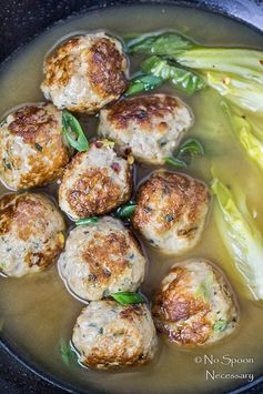 Ginger Chicken Meatballs in Miso Broth (with Bok Choy