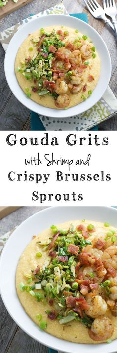 Gouda Grits with Shrimp and Crispy Sprouts