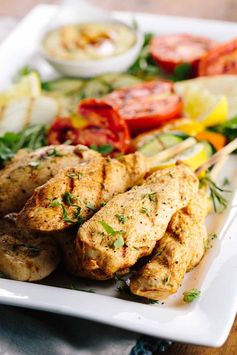 Greek Style Chicken Skewers and Hummus