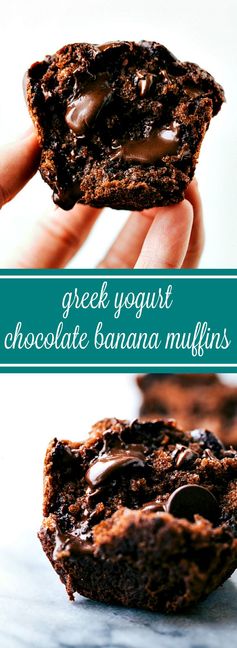 Greek Yogurt Chocolate Banana Muffins