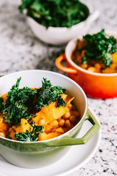 Harissa, Squash & Chickpea Stew with Crispy Kale Chips