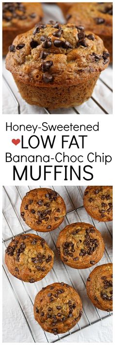Honey Sweetened Low Fat Banana Chocolate Chip Muffins