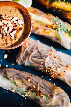 Kimchi Soba Summer Rolls with Almond Miso Dipping Sauce