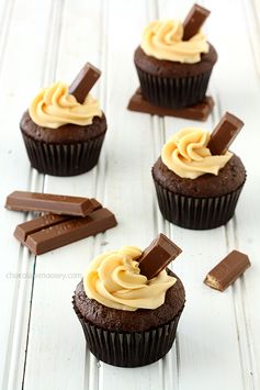 Kit Kat Cupcakes with Caramel Buttercream Frosting