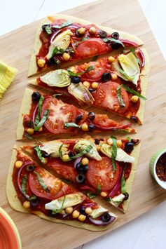 Mediterranean Chickpea Flatbread Pizza (Gluten Free