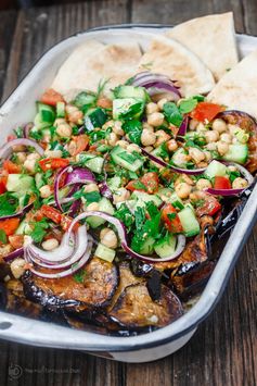 Mediterranean Chickpea Salad with Za'atar Fried Eggplant