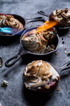 Mini Bourbon Caramelized Peach Baked Alaska with Butter Pecan Ice Cream