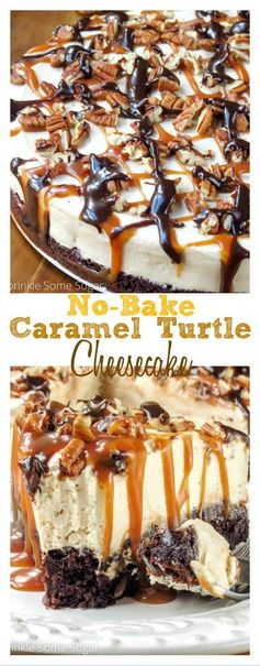 No-Bake Brownie Bottom Turtle Cheesecake