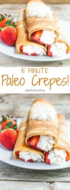 Paleo Crepes with Strawberry Sauce and Coconut Whipped Cream