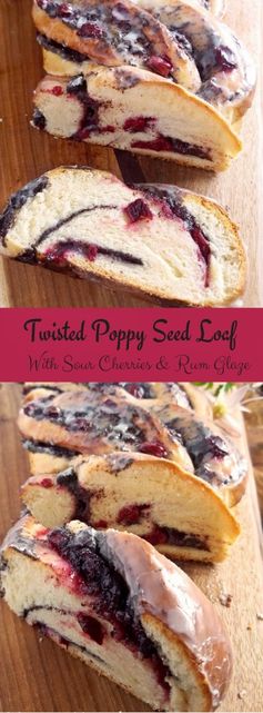 Poppy Seed Twisted Loaf with Sour Cherry Jam and Rum Glaze