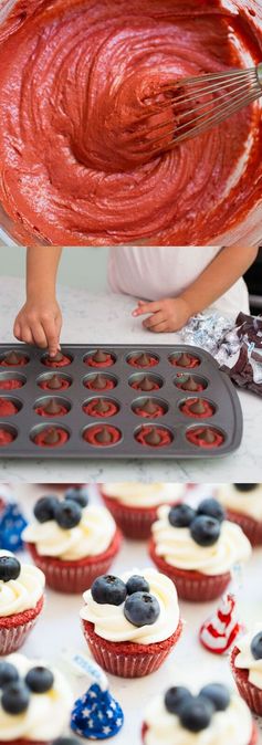 Red velvet brownie cups with cream cheese frosting