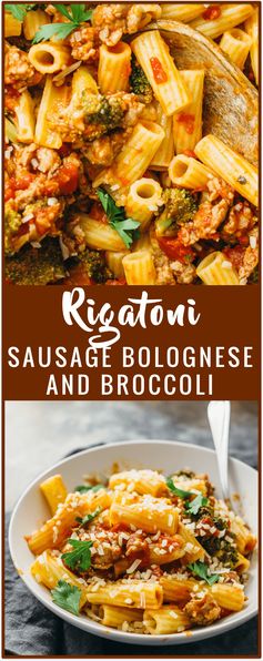 Rigatoni with sausage bolognese and broccoli