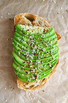 Roasted Garlic Avocado Toast + Hemp Seeds & Red Chili Flakes