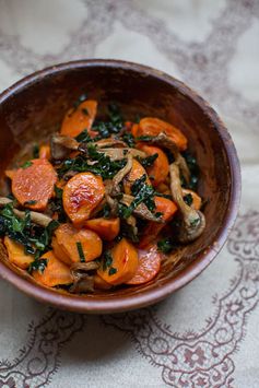 Roasted Persimmons with Mushrooms and Kale