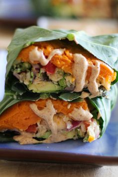 Roasted Sweet Potato and Cauliflower Rice Collard Wraps