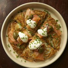 Rosti with Gravlax, Caper Berries and Horseradish Cream