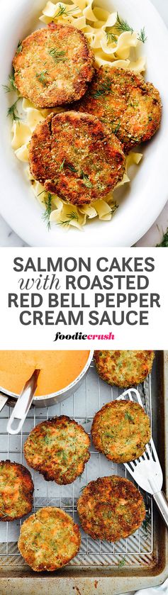 Salmon Cakes with Roasted Red Pepper Cream Sauce