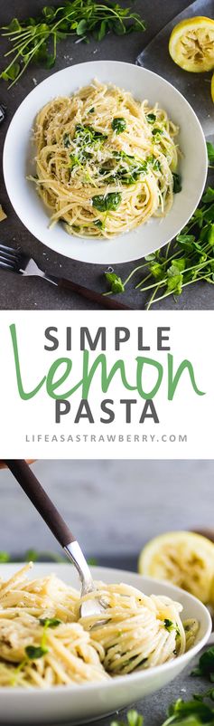 Simple Lemon Pasta with Parmesan and Pea Shoots