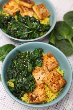 Simple Spinach Tofu With Turmeric Rice