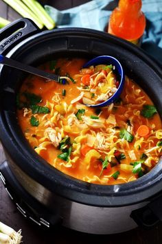 Slow Cooker Buffalo Chicken Noodle Soup