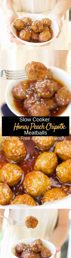 Slow Cooker Honey Peach Chipotle Meatballs (Gluten Free, Paleo