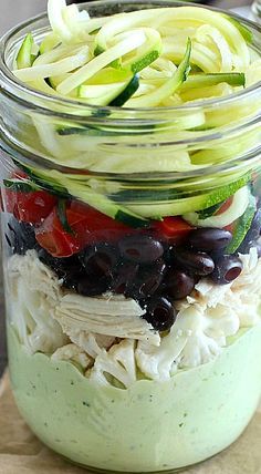 Southwest Zucchini Noodle Mason Jar Salad with Avocado Dressing