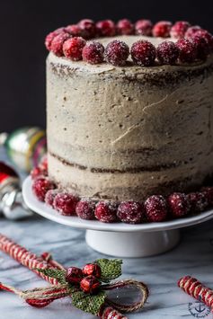 Spiced Layer Cake with Cinnamon Buttercream Frosting and Sugared Cranberries