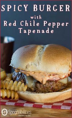 Spicy Burger Recipe with Red Chile Pepper Tapenade