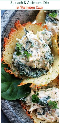 Spinach and Artichoke Dip Parmesan Cups