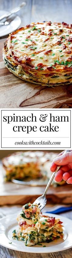 Spinach and Ham Savory Crepe Cake