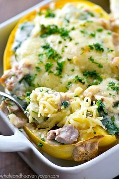 Spinach Chicken Alfredo Spaghetti Squash Boats