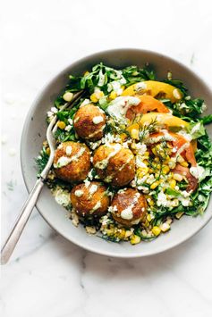 Summer Bliss Bowls with Sweet Potato Falafel and Jalapeño Ranch