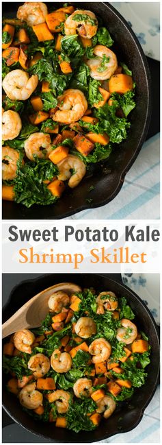 Sweet Potato, Kale and Shrimp Skillet