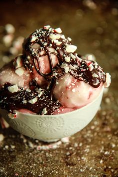 Vegan Candy Cane Ice Cream with Peppermint Hot Fudge Sauce