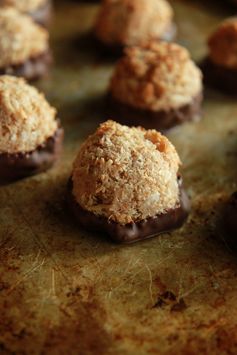 Vegan Chocolate Dipped Toasted Coconut Macaroons