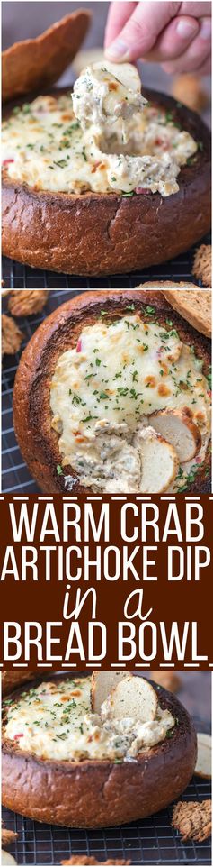 Warm Crab Artichoke Dip in a Bread Bowl