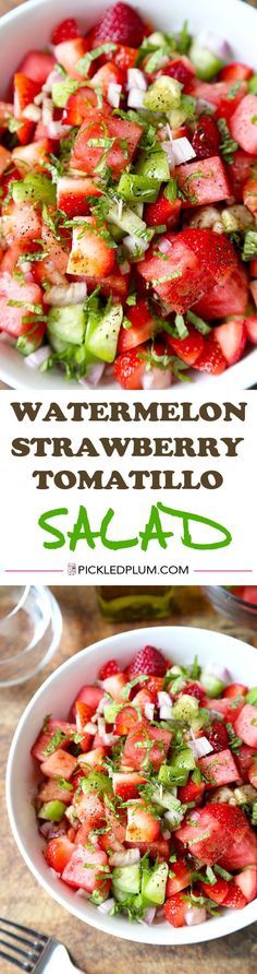 Watermelon, Strawberry and Tomatillo Salad