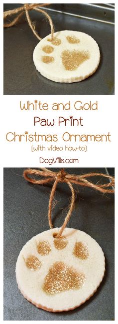 White and Gold Paw Print Christmas Ornament