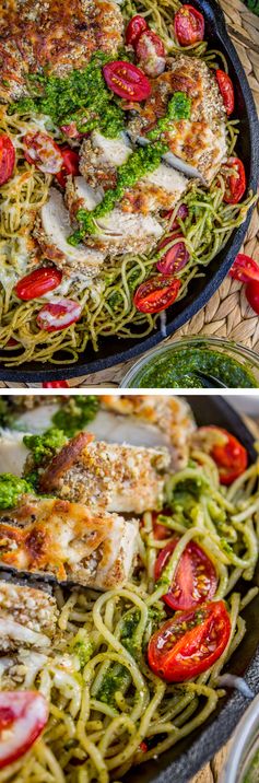 Almond-Crusted Chicken with Homemade Pesto Pasta