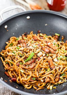 Asian Style Udon Noodles with Pork and Mushrooms