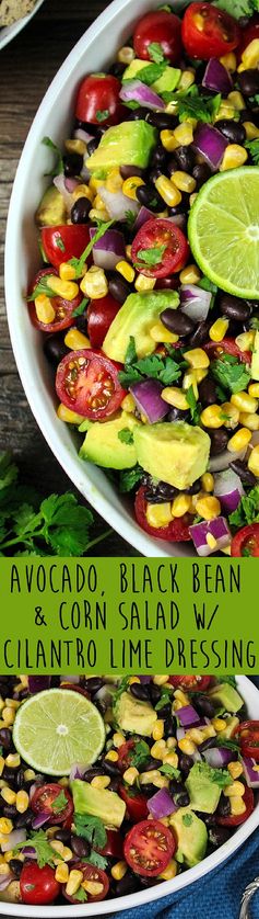 Avocado, Black Bean & Corn Salad W/ Cilantro-Lime Dressing