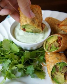 Avocado Egg Rolls with a Creamy Cilantro Ranch Dip