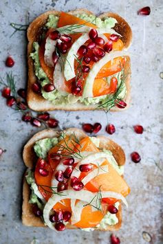 Avocado Toast with Persimmon, Pomegranate and Fennel